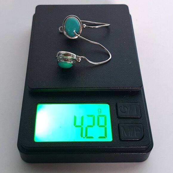 Dainty Vintage 925 Sterling Silver Natural Turquoise Hook Earrings - Picture 9 of 9